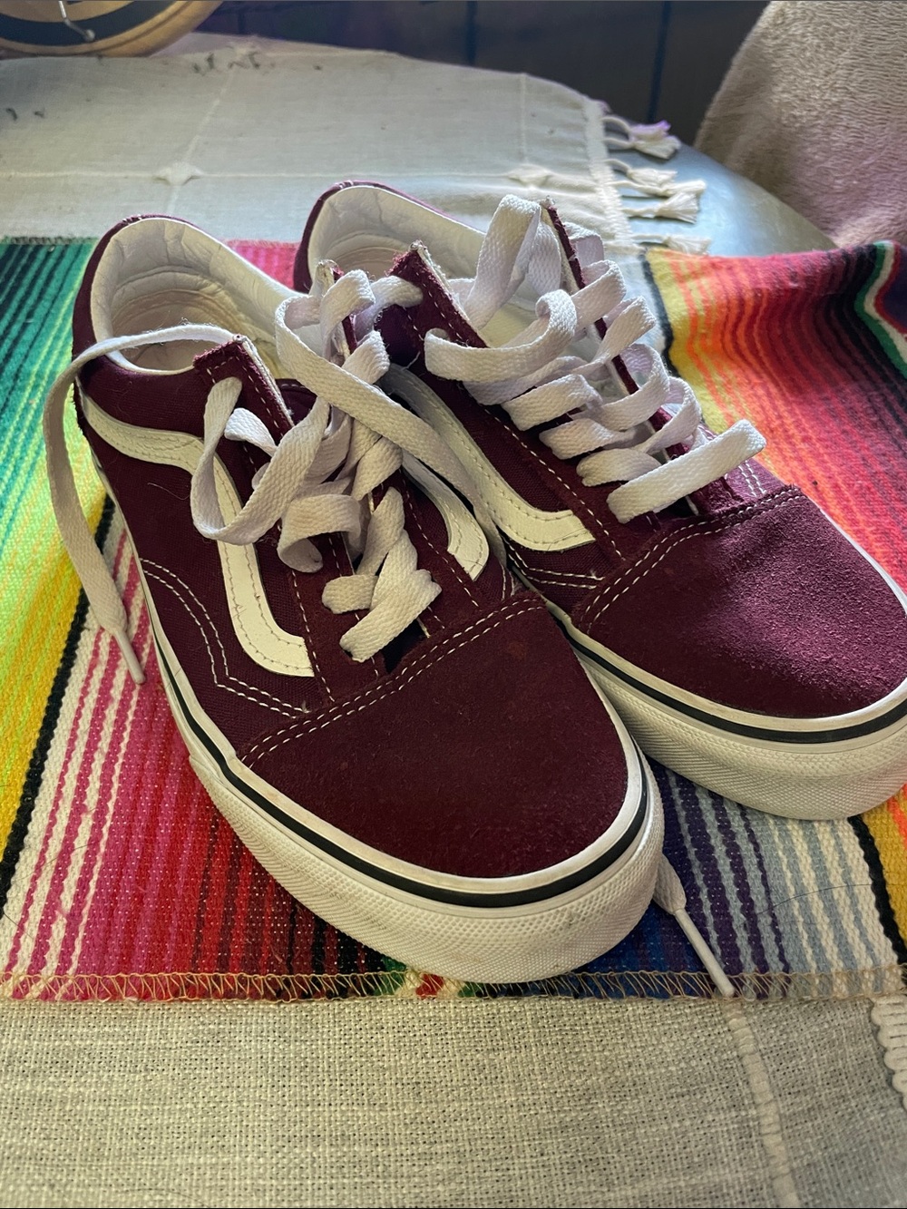Vans Kids Old Skool Maroon Canvas Skate Shoes with White Stripe
